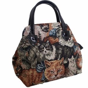Vintage Cat print tapestry purse bag